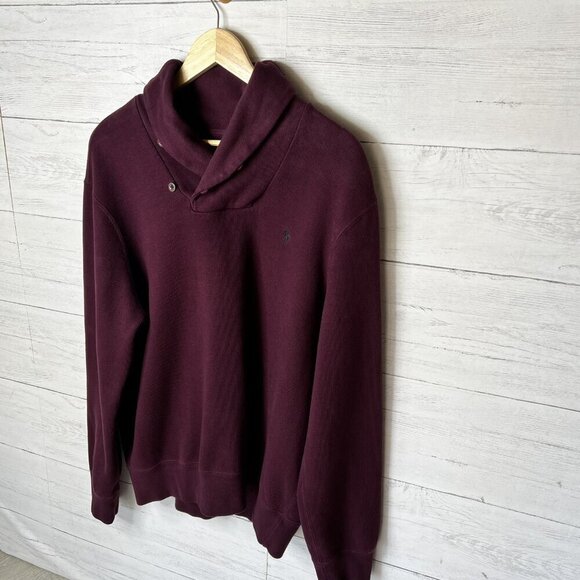 Polo by Ralph Lauren Shirt Mens Size XL Dark Burgundy Shawl Collar Pullover - Picture 4 of 16
